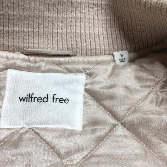 Aritizia Wilfred Free Insulated Merino Wool Bomber Jacket Tan Cream Rib Trim M - Picture 9 of 10